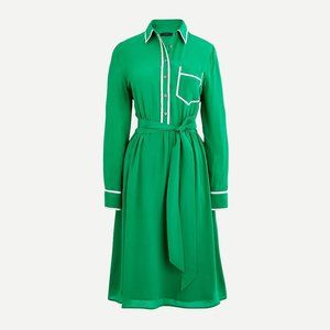 J. Crew A Line Silk Piped Shirtdress, Green